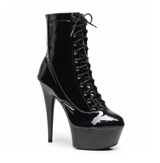 202410 Black Patent High Platform Dance Boots | Wujie